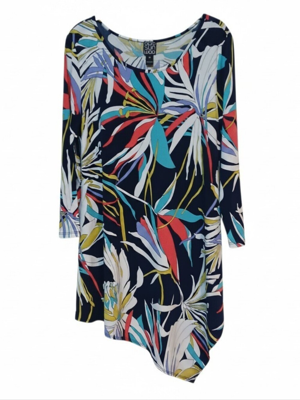 Clara Sun Woo -NWOT Asymmetrical Floral Tunic 3/4 Sleeve Scoop Neck, Size XS USA - Picture 5 of 10